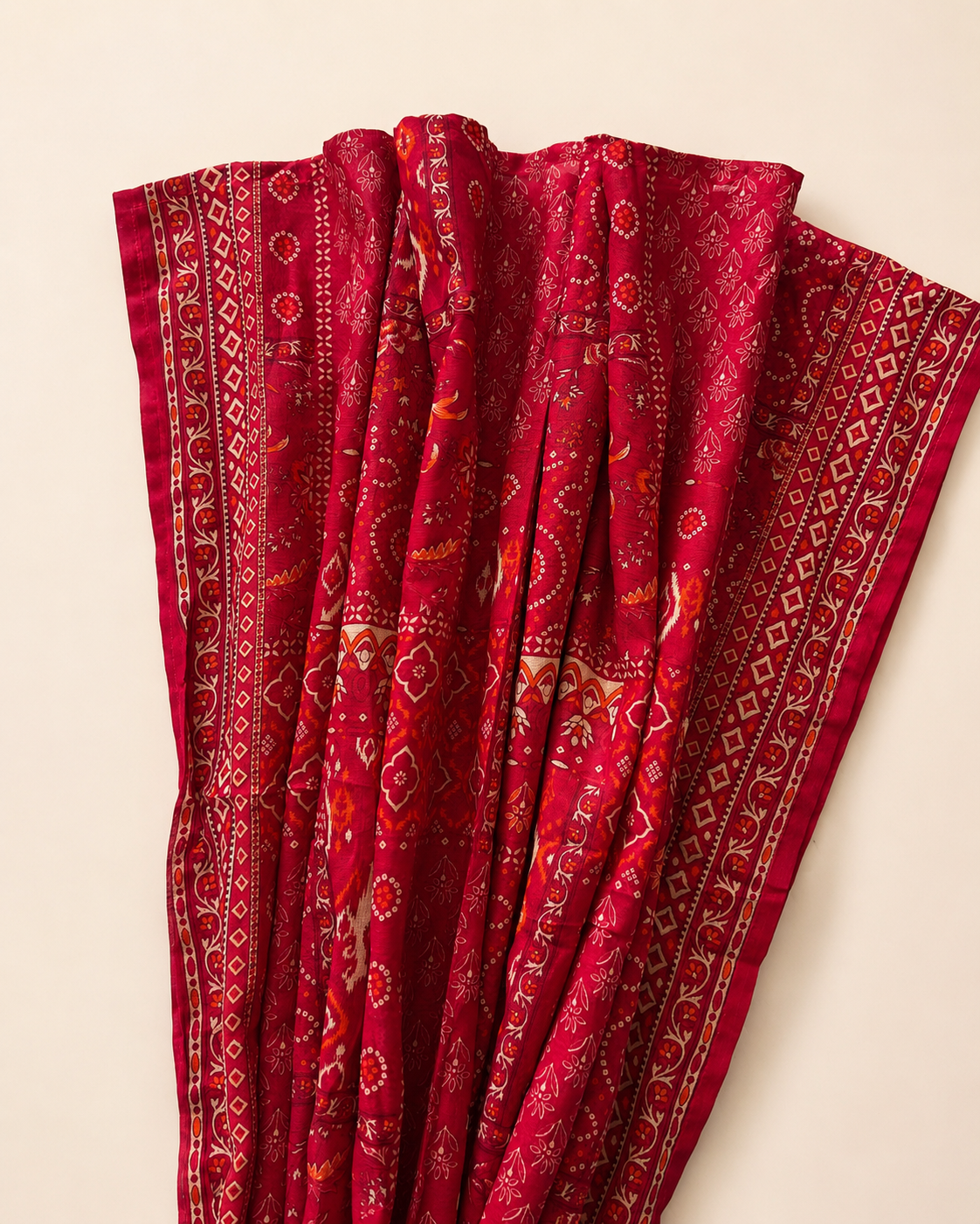 Red Floral Printed 3-Piece Frock Suit