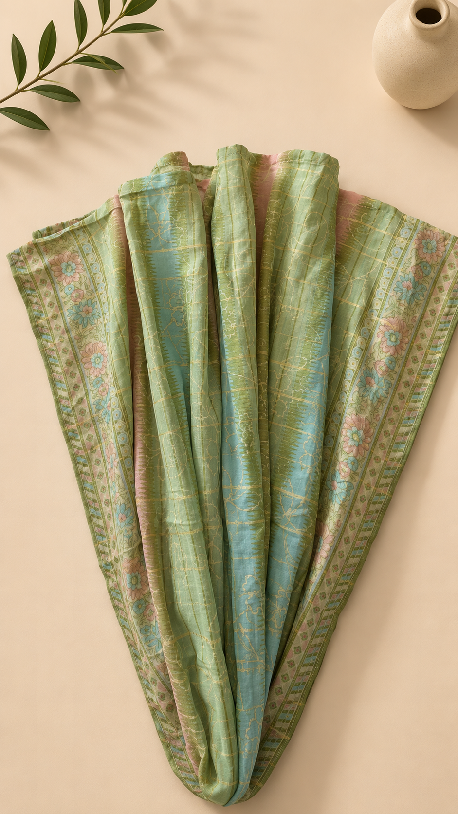 Sage Green Printed Frock 3 Piece Lawn Suit