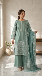 Dusty Sage Green Embroidered 3-Piece Suit