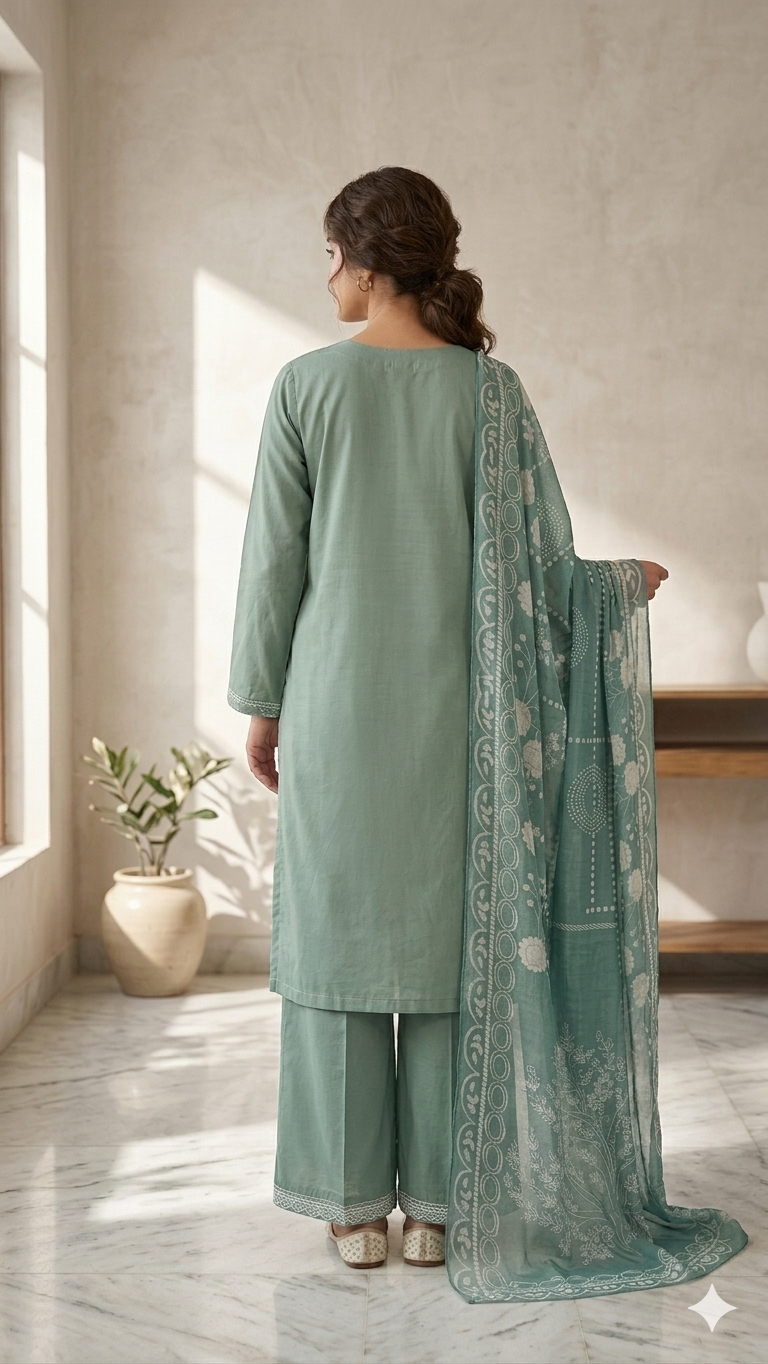 Dusty Sage Green Embroidered 3-Piece Suit
