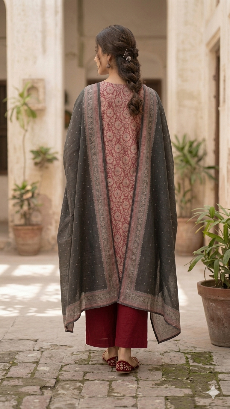 Dusty Rose Printed 3 Piece Lawn Suit