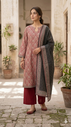 Dusty Rose Printed 3 Piece Lawn Suit