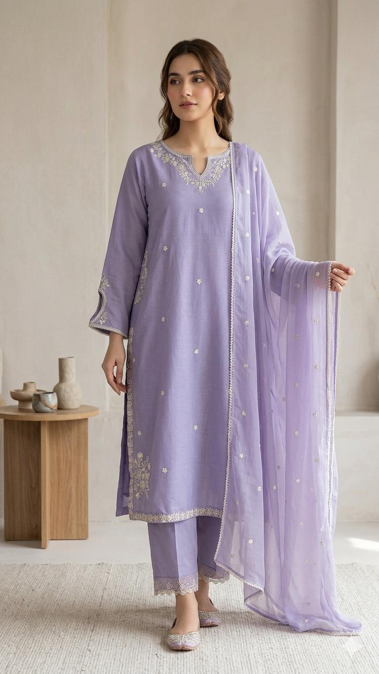 Lavender Embroidered 3 Piece Suit
