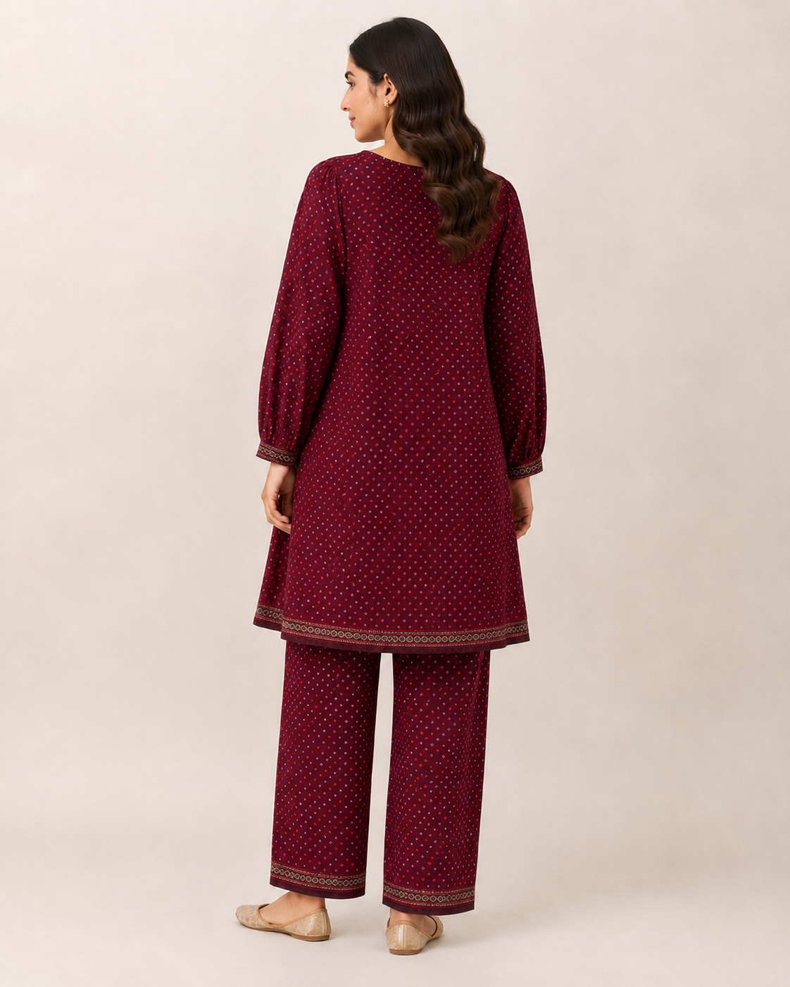 Maroon Printed 3 Piece Lawn Frock Suit