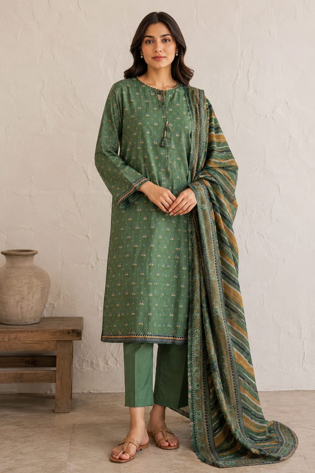 Sage Green Printed 3-Piece Lawn Suit