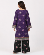 Purple & Black Floral Printed 3-Piece Lawn Suit