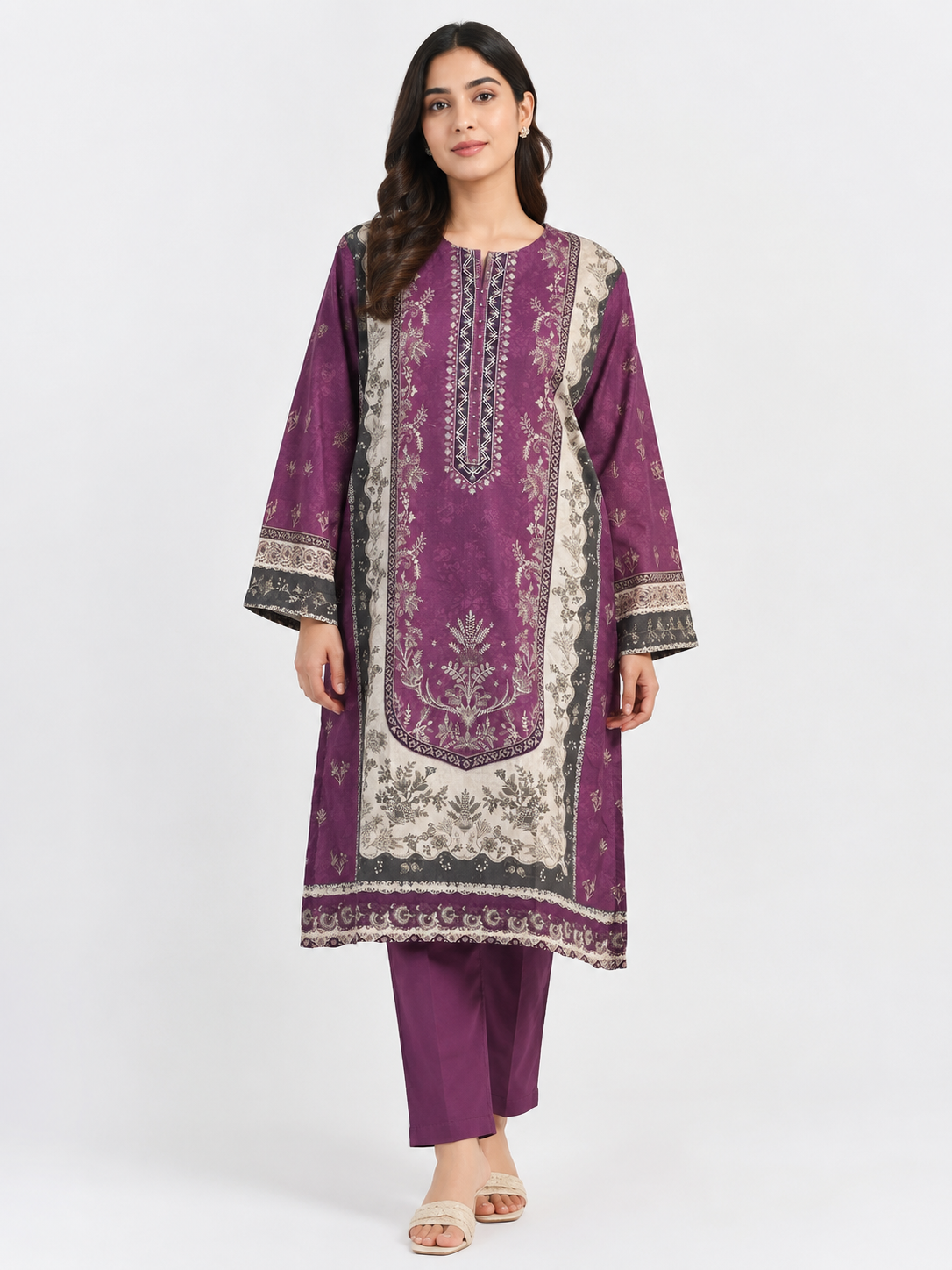 Plum Printed 3 Piece Lawn Suit